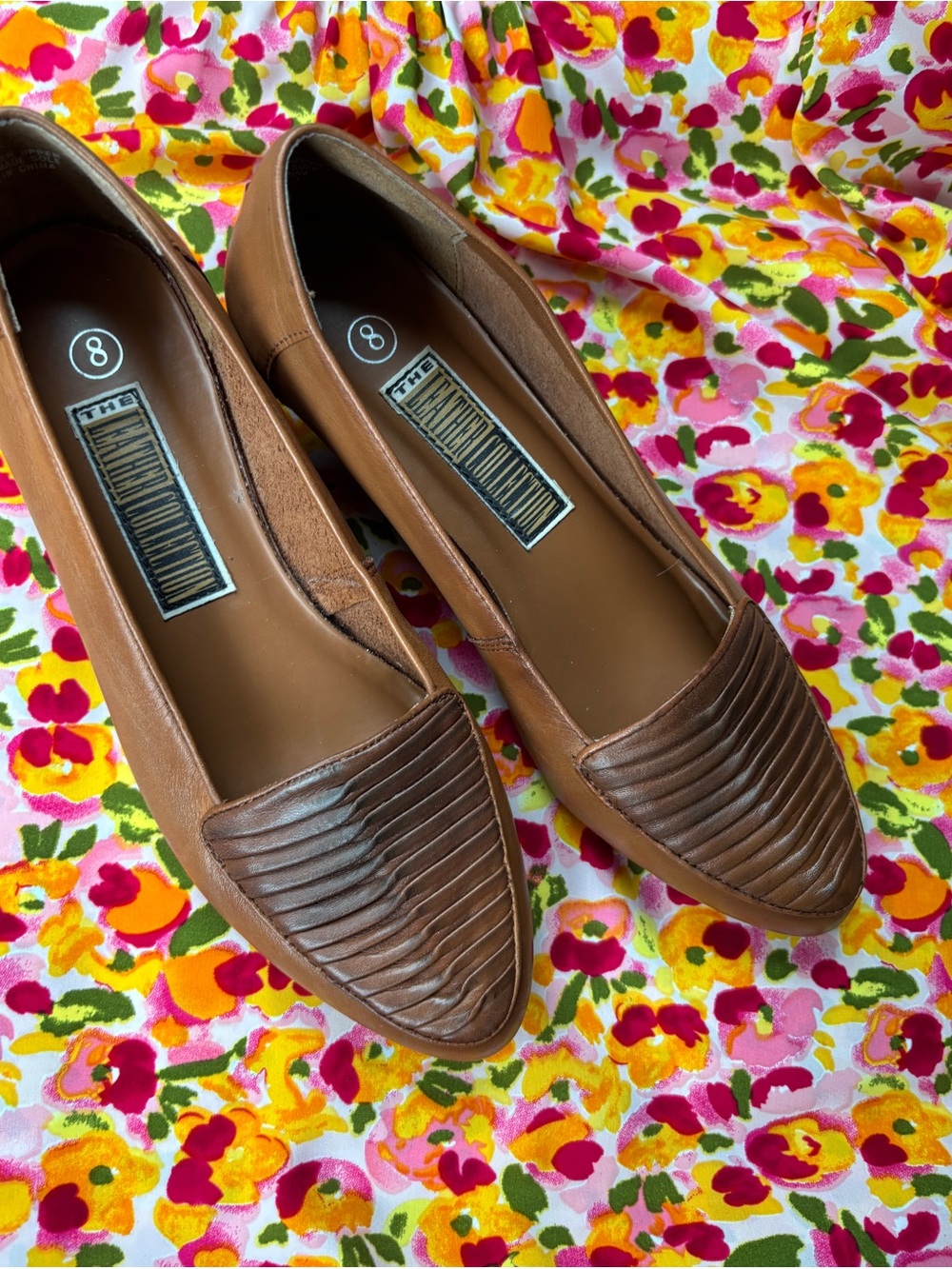Vintage The Leather Collection Brown Ribbed Pointed Toe Flats